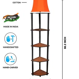 Devansh Orange & Brown Cotton Iron Floor Standing Lamp With Shelves image 5