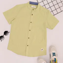 Pantaloons Junior Boys Band Collar Solid Cotton Casual Shirt-picture-27