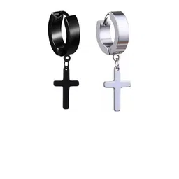 Zoey Men Set Of 2 Rhodium-Plated Cross Quirky Drop Earrings-picture-52