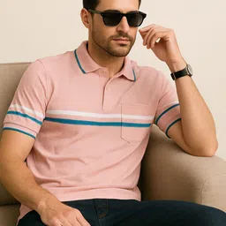 Austin wood Striped Polo Collar Cotton T-shirt image 3