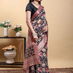 AWRIYA Floral Zari Linen Blend Saree image 2