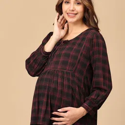 The Mom Store Women Maternity Checked Cotton Top image 4