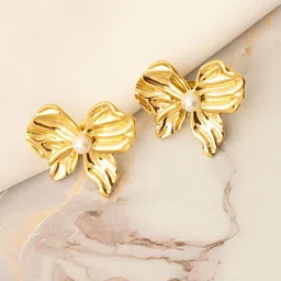 VOGUE PANASH Stainless Steel Gold-Plated Pearls Beaded Contemporary Studs-image-55