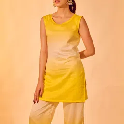 THE HOUSE OF INDU Ombre Printed Sleeveless Chanderi Cotton Tunic With Pants-picture-25