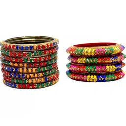 Shasmi Set Of 2 Multi Glass Artificial Stones & Beads Bangle-picture-49