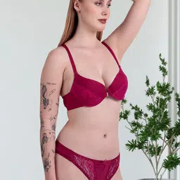 Secret Lives Front Padded Push-Up Lingerie Set 085-Amie Front Bra image 3