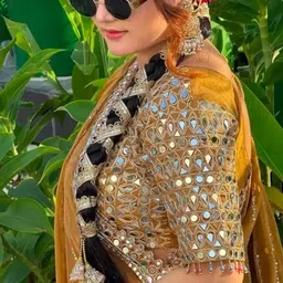 ROFOLO Embellished Mirror Work Satin Heavy Work Saree-picture-11