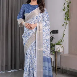 MAHARANI COUTURE Floral Printed Pure Cotton Zari Banarasi Saree-picture-35