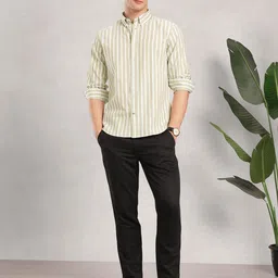 Nautica Slim Fit Vertical Stripes Button-Down Collar Cotton Linen Casual Shirt image 2