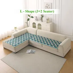 HOKIPO Florentina Series Teal 2 Pieces Floral Printed Velvet 5 Seater Sofa Covers-image-64