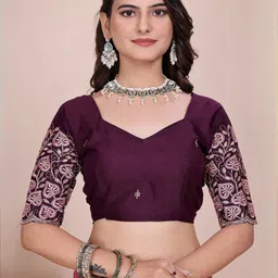 K 5 Fashion Solid Embroidered Poly Georgette Saree image 3