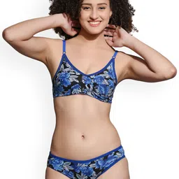 Love Maker Women Printed Non Padded Bra & Mid Rise Panty Lingerie Set-image-1