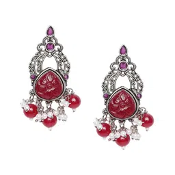 Sangria Artificial Stone Studded & Beads Beaded Oxidised Contemporary Drop Earrings image 3