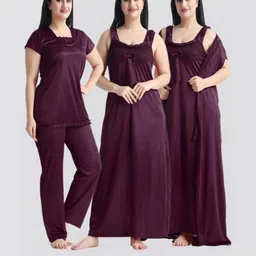 NIGHT KEYS Women Satin Sweat Nightdress With Robe & Night Suit-picture-38