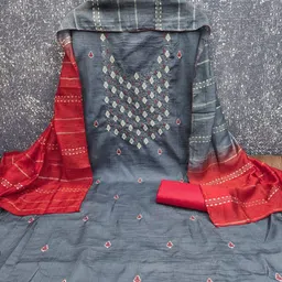 BlissFlair Geometric Embroidered Sequinned Chanderi Cotton Unstitched Dress Material image 3