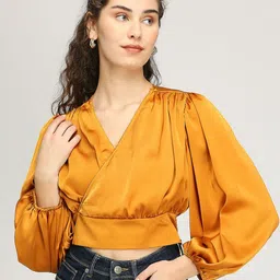 IZEL Women Puff Sleeve Wrap Crop Top-picture-17