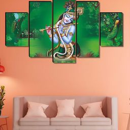 Aura Green & Blue 5 Piece Wood Religious Wall Paintings-image-87