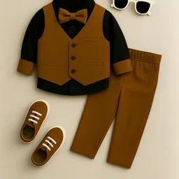 STINITY Boys Pure Cotton Brown Party Wear Suit Set with Bow Tie-picture-12