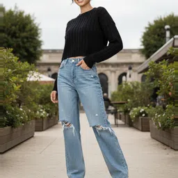 glitchez Round Neck Cable Knit Self Design Pullover image 3