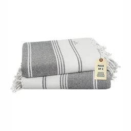 LANE LINEN Black & White 2 Pieces Striped Pure Cotton Beach Towels-image-3