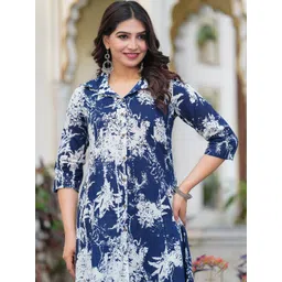Pistaa Abstract Printed Shirt Collar Pure Cotton A-Line Kurta With Trouser image 3