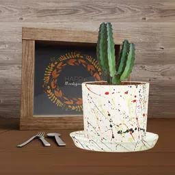 LASAKI Sara White & Red Printed Ceramic Handmade Planter With Plate image 2