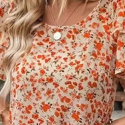StyleCast Floral Print Flutter Sleeve Net Top image 4