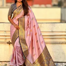ELITE WEAVES Floral Zari Silk Blend Banarasi Saree-picture-41