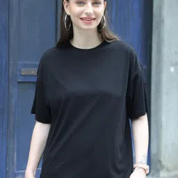 TITTLI Women Polo Collar Extended Sleeves Pure Cotton Applique Boxy T-shirt-image-44