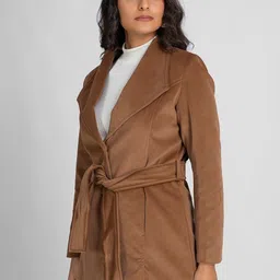 LURE URBAN Women Single-Breasted Notched Lapel Regular Fit Long Sleeves Overcoat with Belt image 4