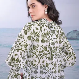 PURVAJA Women Green Printed Georgette Regular Top image 4