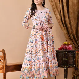 Jaipurite Women Floral Printed Embroidered Maxi Dress-image-97