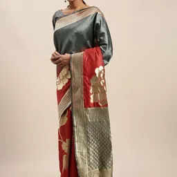 Desi Fusion Floral Embellished Zari Saree-picture-13