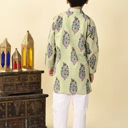 Superminis Boys Floral Printed Regular Pure Cotton Kurta with Pyjamas image 4