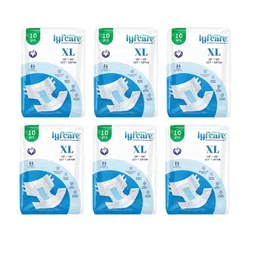 Lyfcare Unisex Set Of 6 Adult Classic Tape Diapers - XL - 10Pcs Each-image-12