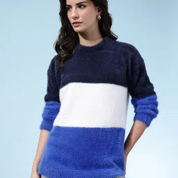 glitchez Faux Fur Trim Colourblocked Pullover image 2