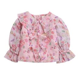 Tiny Girl Floral Print Tie-Up Neck Bell Sleeve Cotton Top-picture-5