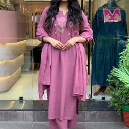 S.K.C Women Ethnic Motifs Embroidered Regular Thread Work Pure Cotton Kurta with Palazzos & With Dupatta-picture-23