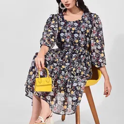 CORSICA Floral Print Georgette Fit & Flare Dress image 3