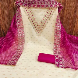 SHADOW & SAINING Embroidered Chanderi Silk Unstitched Dress Material image 3