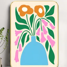 SAF Off White & Blue Pop Art Flower Sparkle Lamination Wooden Wall Art-image-41