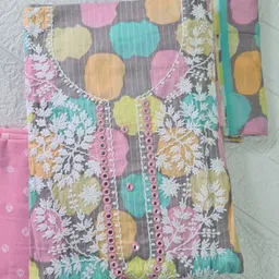 M S MODERN SUPER Floral Printed Thread Work Unstitched Dress Material image 4