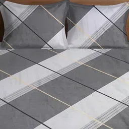 WEAVE AND DECOR Grey & White Abstract Printed 300 TC Queen Bedsheet Set 2.28 m x 2.28 m image 2