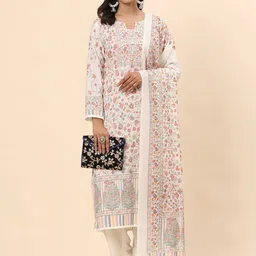 Mamicha Women Ethnic Motifs Printed Regular Thread Work Pure Cotton Kurta with Palazzos & With Dupatta image 2