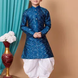 AHLAN APPARELS Boys Ethnic Motifs Embroidered Sequinned Dupion Silk Kurta with Patiala-picture-37