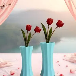 LASAKI Vanya 2Pcs Blue Textured Ceramic Flower Vases image 4