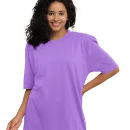 NOTWILD Women Solid Round Neck Cotton Oversized T-shirt image 4