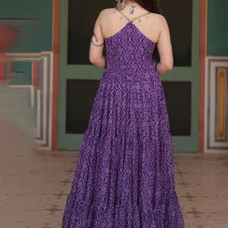 KALINI Bandhani Printed Mirror Work Tiered Anarkali Ethnic Dress image 5