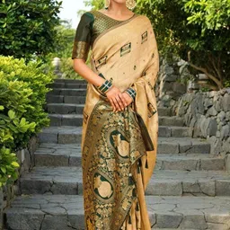 Mitera Ethnic Motifs Zari Silk Blend Handloom Paithani Saree image 4