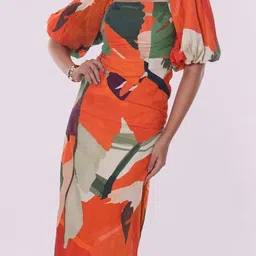 POPPI Women Abstract Print Square Neck Maxi Dress image 2